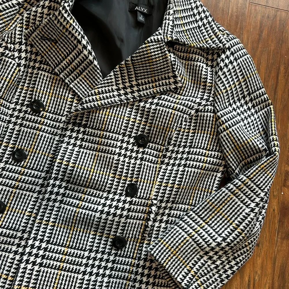 Women’s Black and White Plaid Peacoat Jacket - Picture 3 of 6